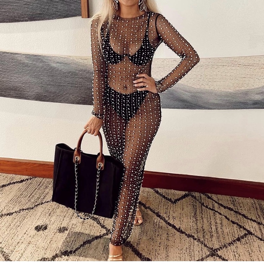 Sheer Black Beaded Dress
